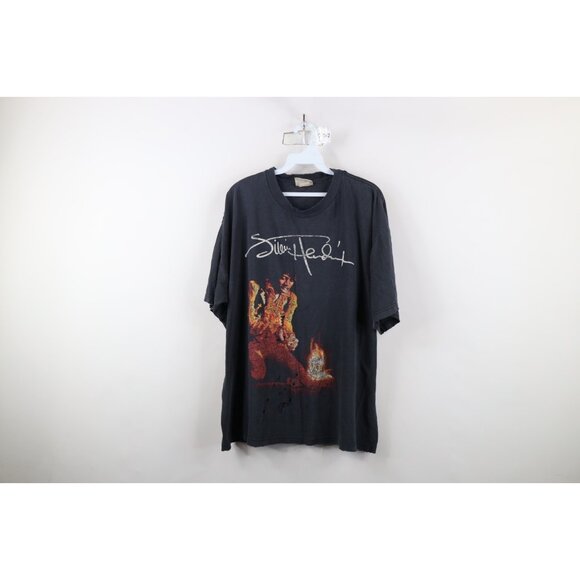 Vtg 90s Winterland Men 2XL Thrashed Burning Guitar Jimi Hendrix Band T-Shirt USA